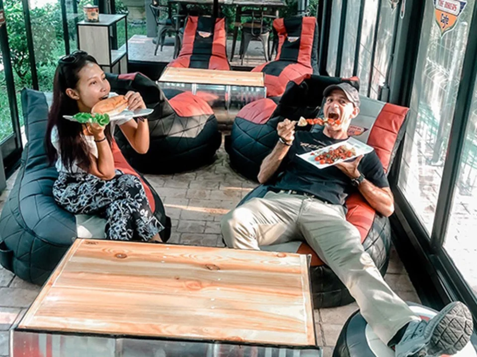 Guests eating at The Bikers Café