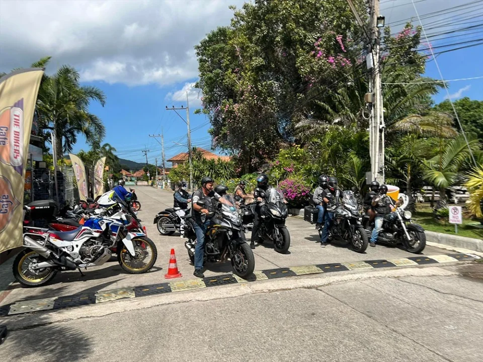 Groups at the tables of The Bikers Café