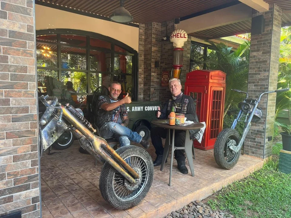 Groups at the tables of The Bikers Café