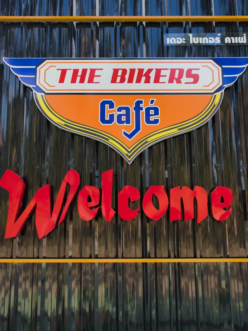 The Bikers Café welcome sign