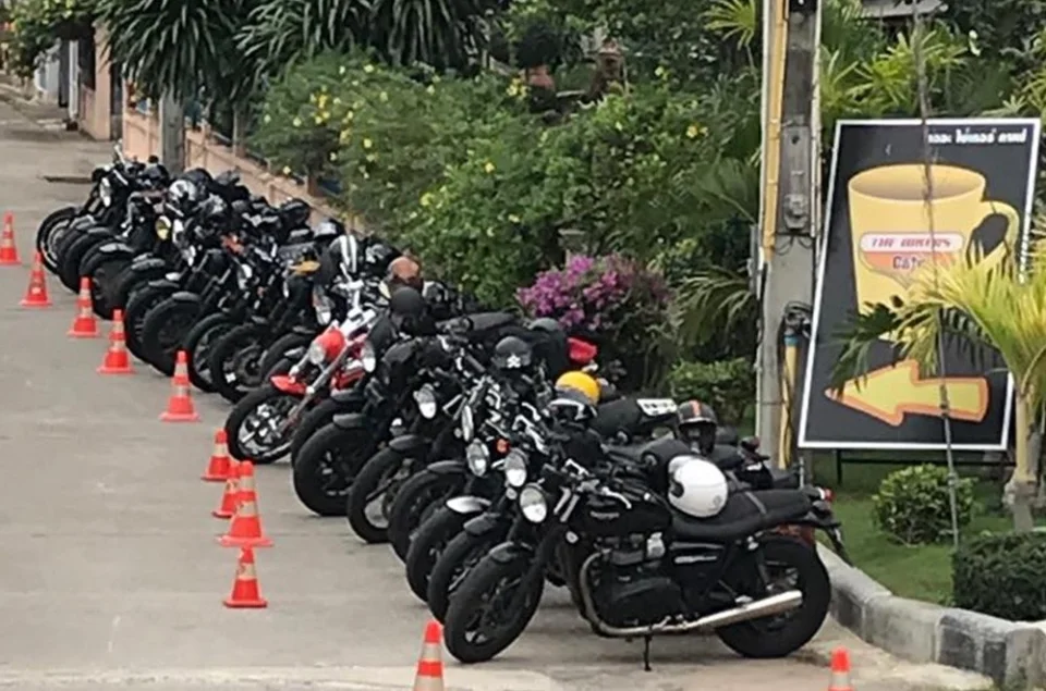 Bikes parked at The Bikers Café in 2019