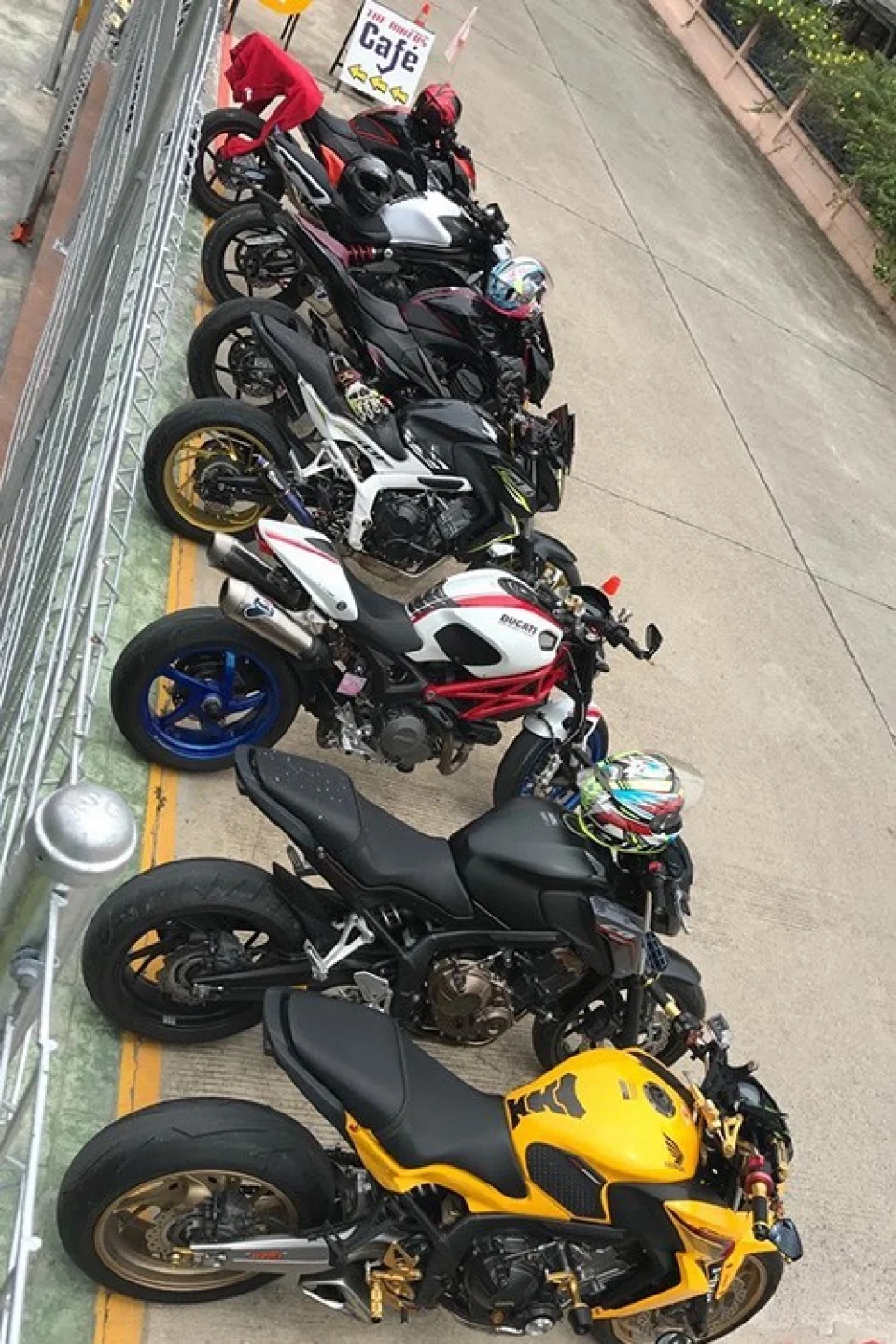 Bikes parked at The Bikers Café in 2019